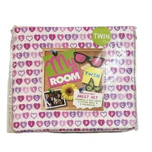 My Room Microfiber Princess Hearts Twin Sheet Set 3pcs Pink Purple White